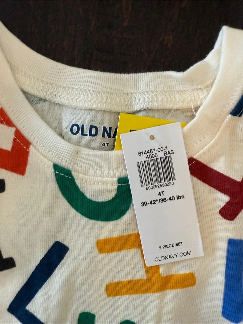 NWT Old Navy Gender Neutral Cream Kids Pajama Set with Multicolor Alphabet